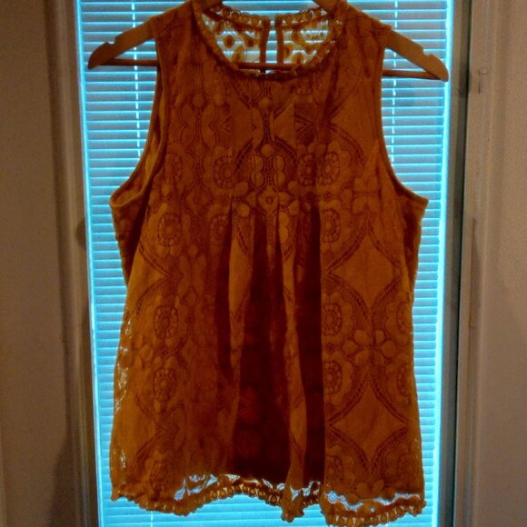 Doe&Rae Womens Summer Tank Top Lace Crochet Golden Yellow Peplum Blouse Tank Top - Picture 5 of 6
